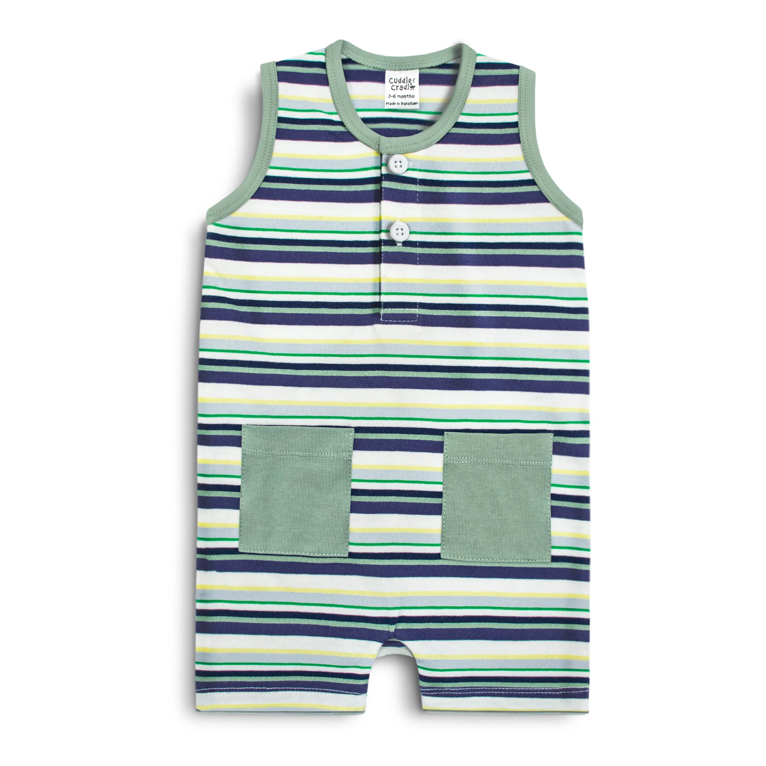 Half Length Romper (Green Stripes)