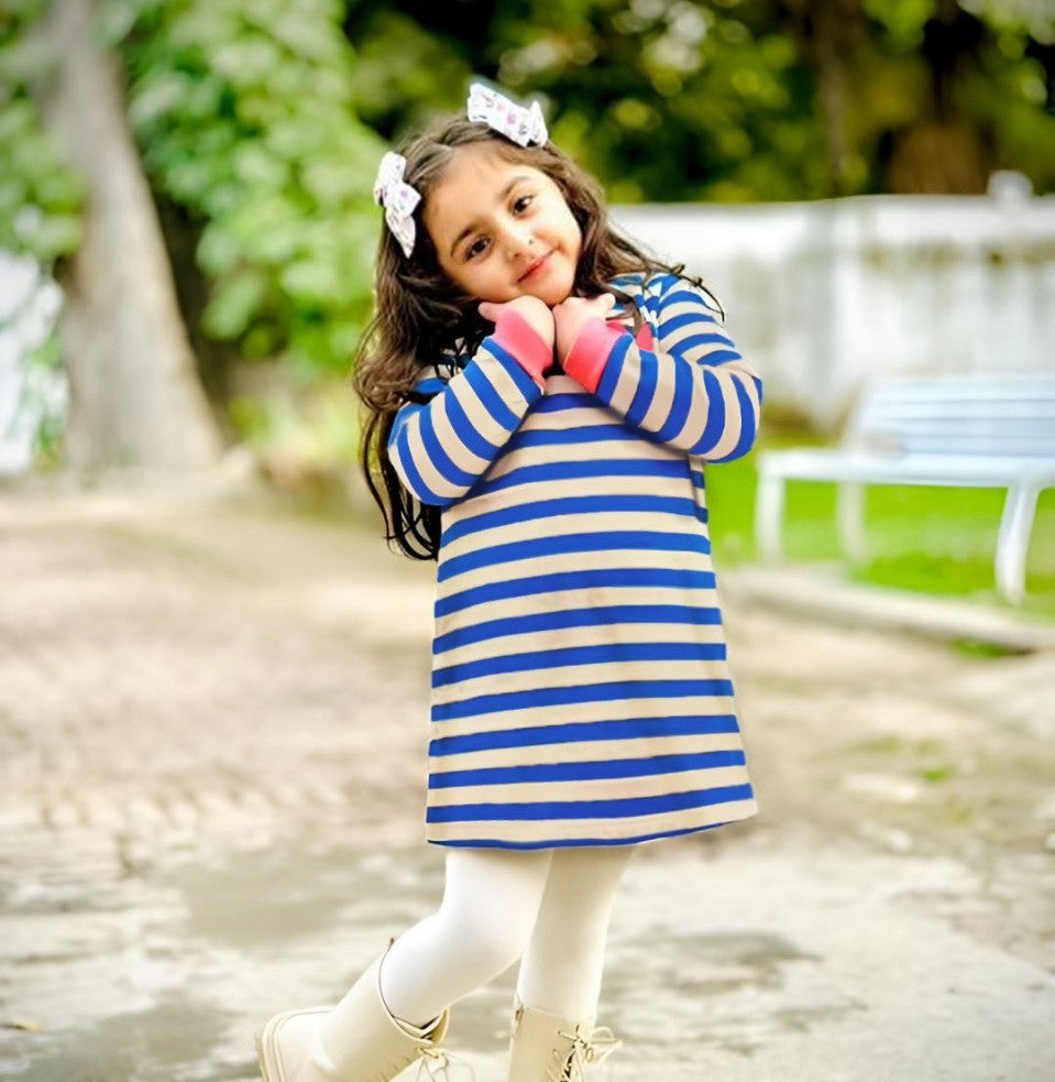 Girls Long Sweatshirt (Blue Stripes)
