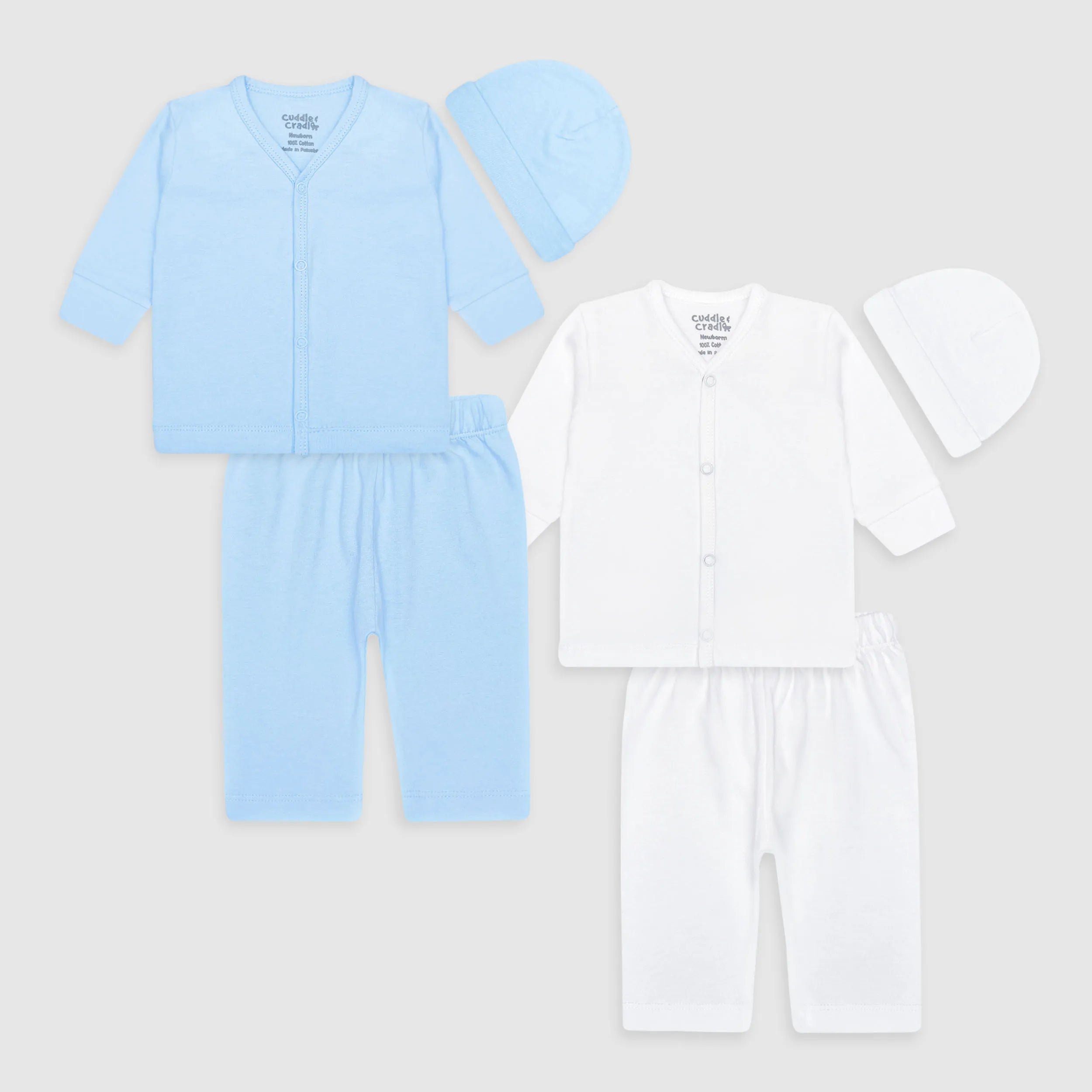 Newborn Set of 6 White & Sky Blue