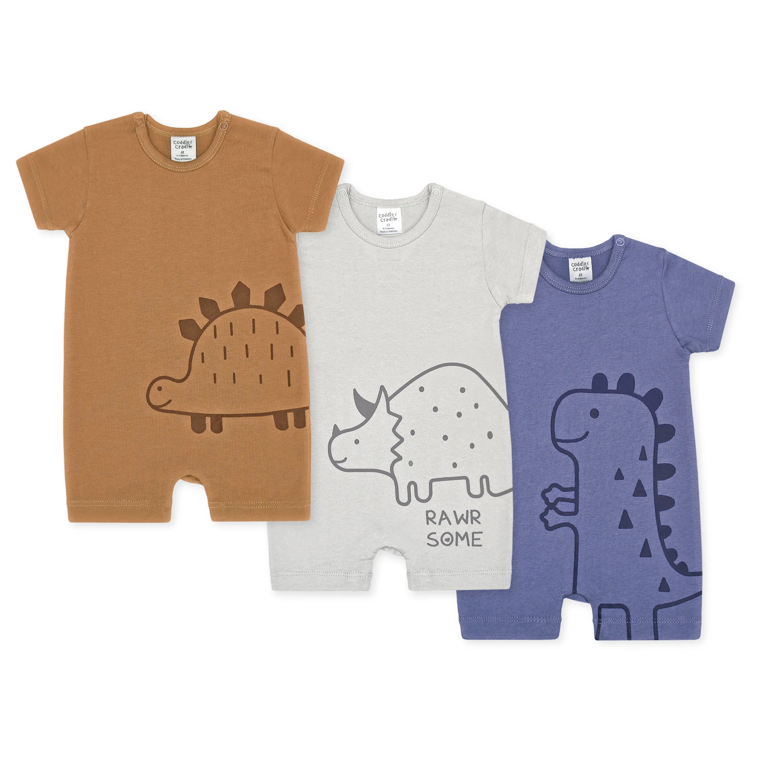 Set of 3 Half Length Rompers (Dino)