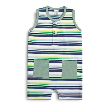 Half Length Romper (Green Stripes)