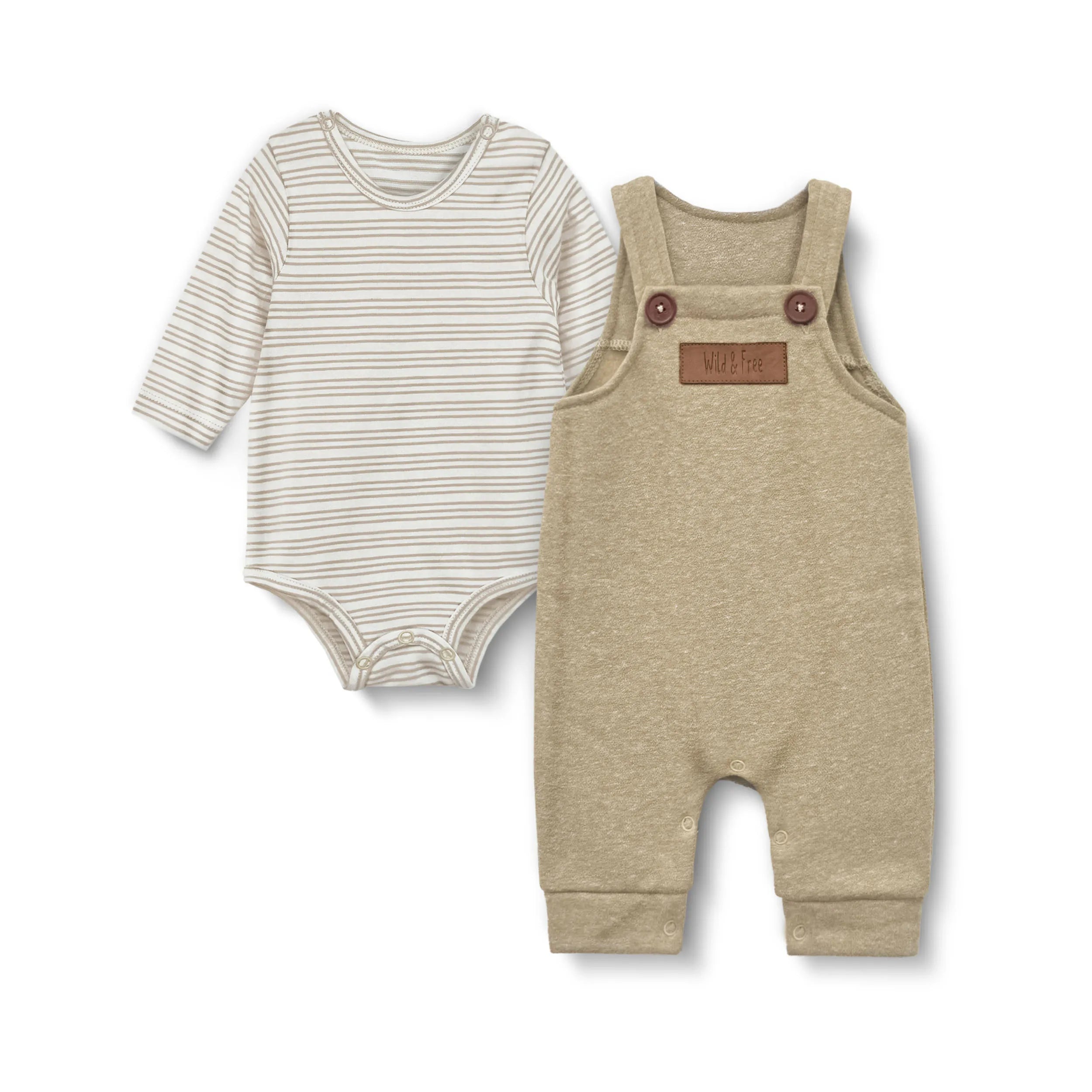 Baby Fleece Romper Set (Brown Striper)