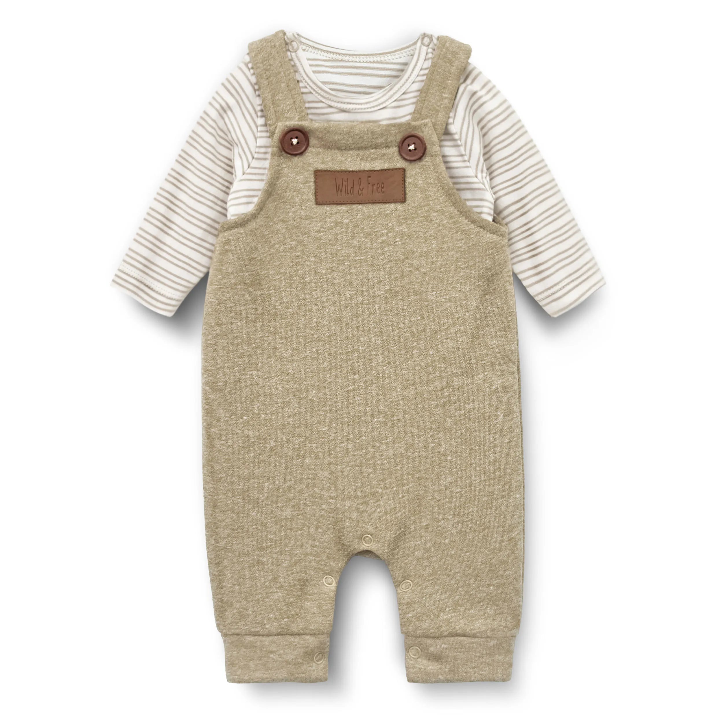 Baby Fleece Romper Set (Brown Striper)