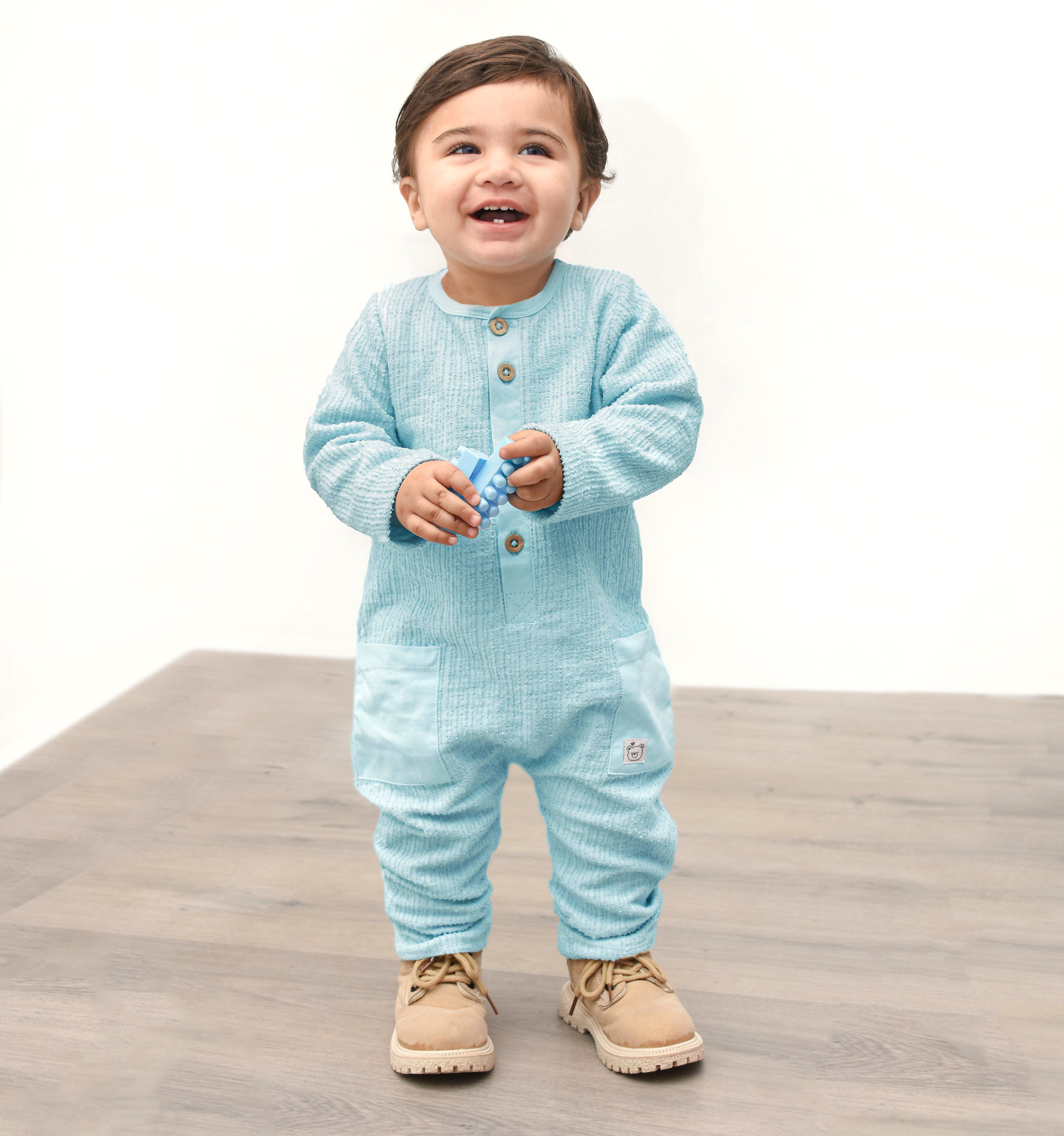 Baby Full Length Romper with Cap (Light Blue)