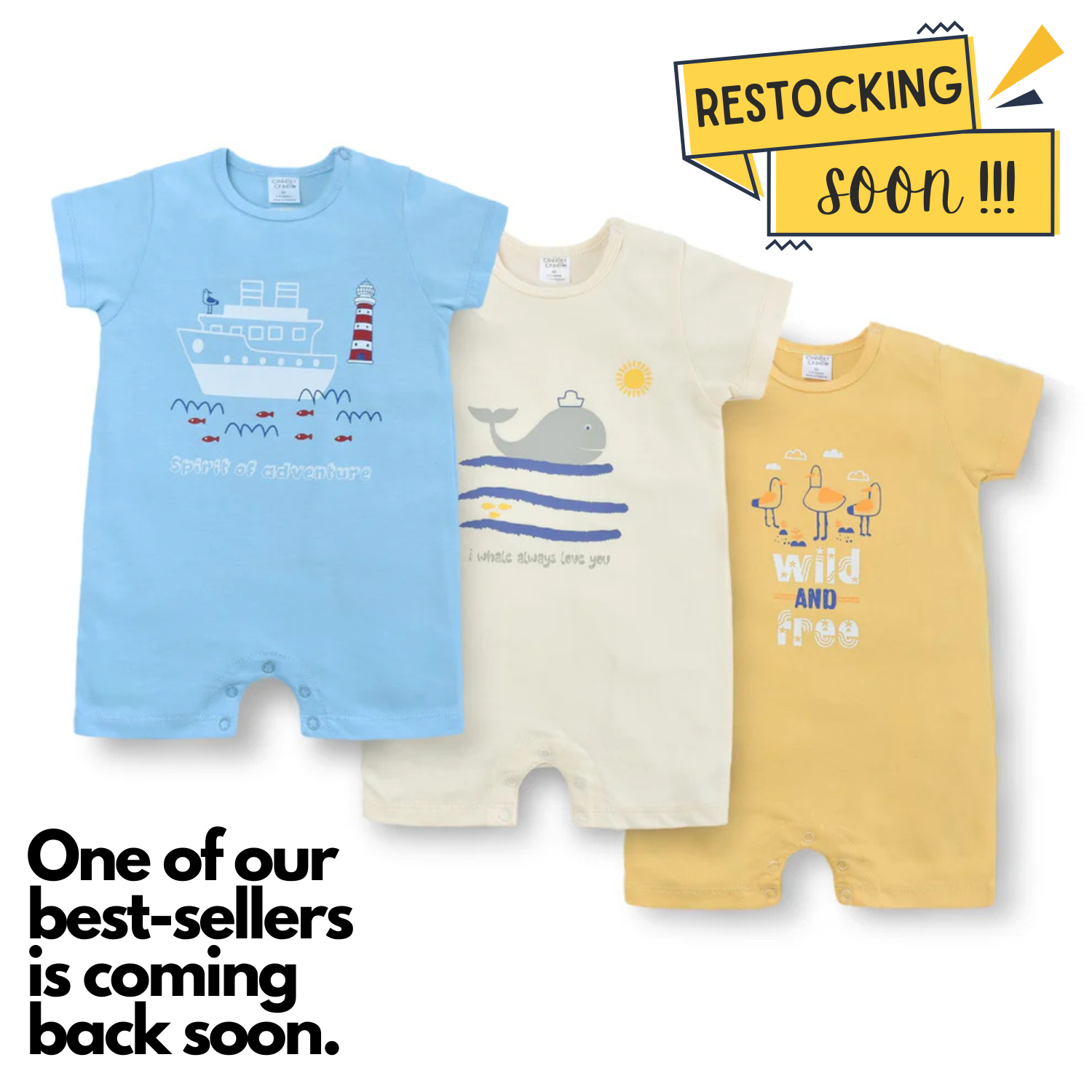 Set of 3 Half Length Rompers (Sailor)