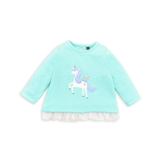 Cute baby girl Cotton stretch-fleece sweatshirt printed with beautiful horse 
